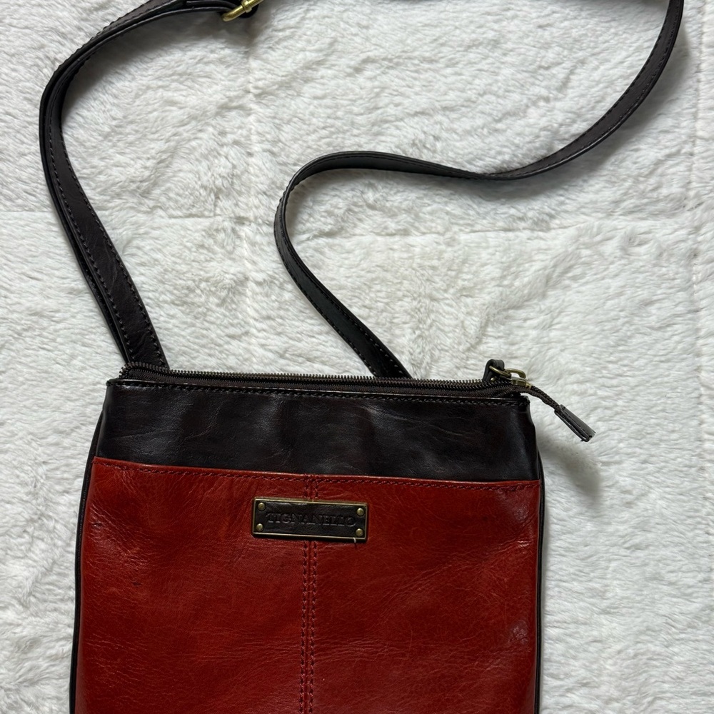Tignanello Black and Red Leather Crossbody Bag LOTS of Pockets!